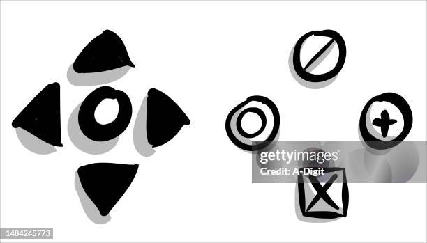 showing process and tools gaming buttons sketch - retro gaming controller stock illustrations