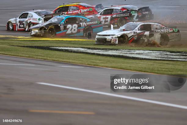 Brett Moffitt, driver of the AM Technical Solutions Ford, Kyle Sieg, driver of the TA Services Ford, CJ McLaughlin, driver of the SciAps Ford, and...