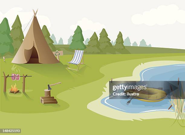 camping - floßfahrt stock-grafiken, -clipart, -cartoons und -symbole