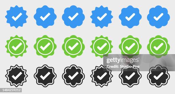 set of check mark icons. flat line art - verification stock illustrations