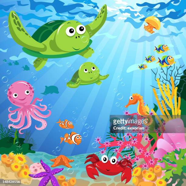 ilustrações de stock, clip art, desenhos animados e ícones de ocean vida no mar - submarino