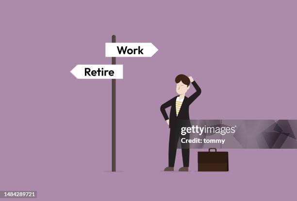 employee decisions keep working or early retire - early retirement stock illustrations