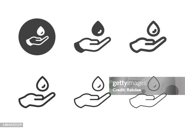 water droplets on hand icons - multi series - rubbing alcohol vector stock illustrations