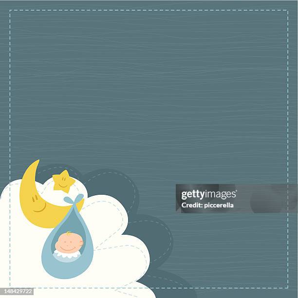 stockillustraties, clipart, cartoons en iconen met background with newborn in a bag hung on the moon - baby background