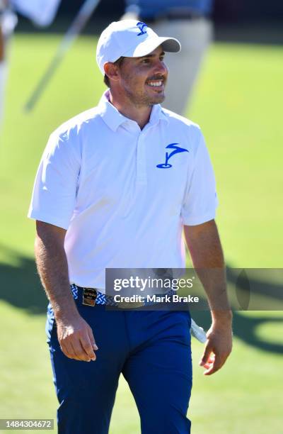 Chase Koepka of the Smash walks to the green after his hole in one at the 12th during day three of Liv Golf Adelaide at The Grange Golf Course on...