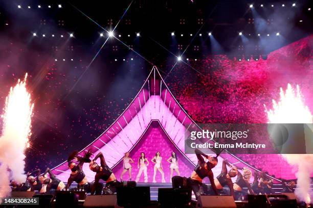 Rosé, Jennie, Lisa, and Jisoo of BLACKPINK perform at the Coachella Stage during the 2023 Coachella Valley Music and Arts Festival on April 22, 2023...