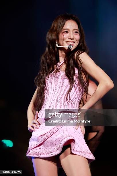 Jisoo of BLACKPINK performs at the Coachella Stage during the 2023 Coachella Valley Music and Arts Festival on April 22, 2023 in Indio, California.