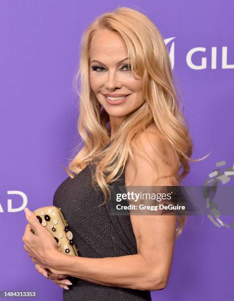Pamela Anderson attends The Los Angeles LGBT Center Gala at Fairmont Century Plaza on April 22, 2023 in Los Angeles, California.