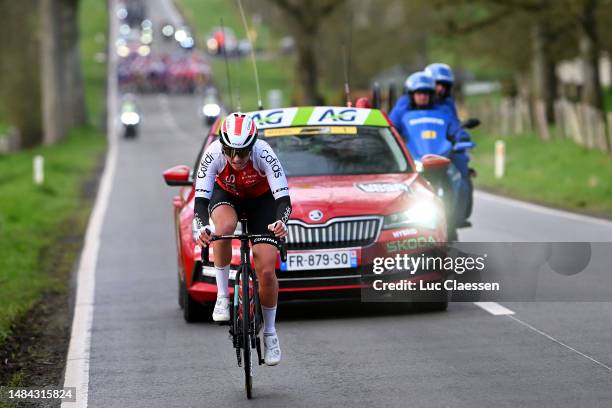 Séverine Eraud of France and Cofidis Team compete in the breakaway during the 7th Liege - Bastogne - Liege 2023, Women's Elite a 142.8km one day race...