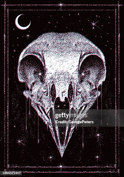 gothic style bird skull with stars and moon and glitch technique - stuffed eagle stock illustrations