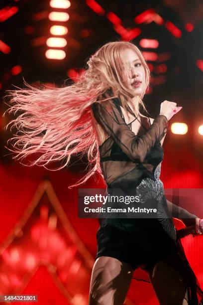 Rosé of BLACKPINK performs at the Coachella Stage during the 2023 Coachella Valley Music and Arts Festival on April 22, 2023 in Indio, California.