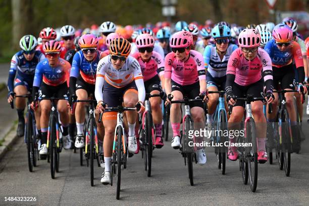 Antri Christoforou of Cyprus and Team Human Powered Health and Sara Poidevin of Canada and Team EF Education-Tibco-Svb compete during the 7th Liege -...