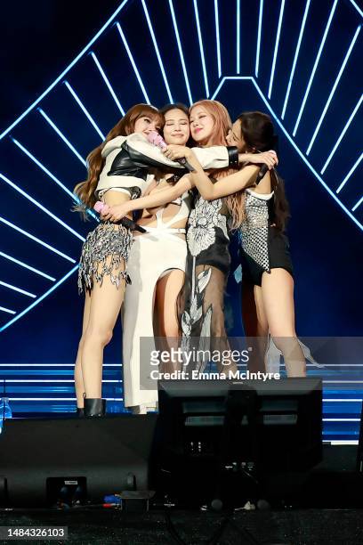 Lisa, Jennie, Rosé, and Jisoo of BLACKPINK perform at the Coachella Stage during the 2023 Coachella Valley Music and Arts Festival on April 22, 2023...