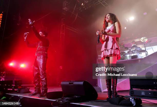 Zendaya performs with Labrinth at the Mojave Tent during the 2023 Coachella Valley Music and Arts Festival on April 22, 2023 in Indio, California.