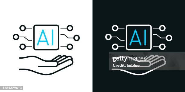 artificial intelligence ai in hand. bicolor line icon on black or white background - editable stroke - holding computer chip stock illustrations