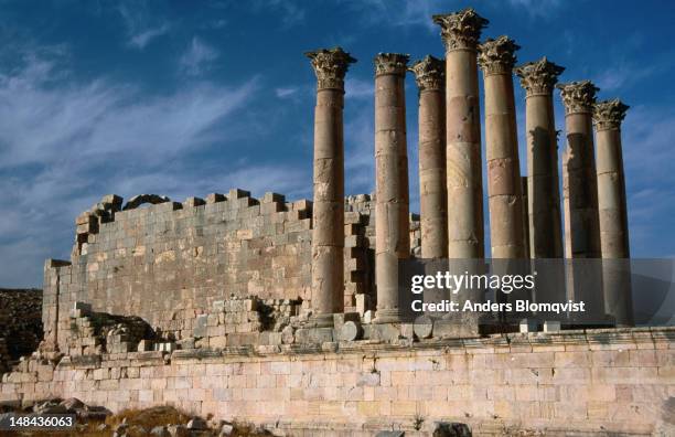 the temple of artemis, daughter of zeus and goddess of the forests is the most important temple at jerash. - artemis greek god stock pictures, royalty-free photos & images