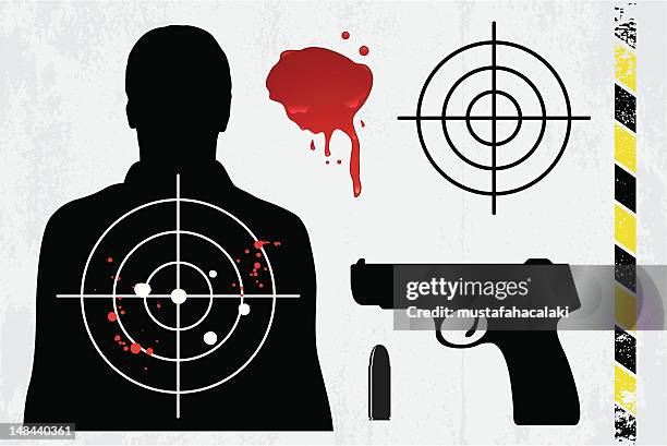 shooting target with gun - bullet hole blood stock illustrations