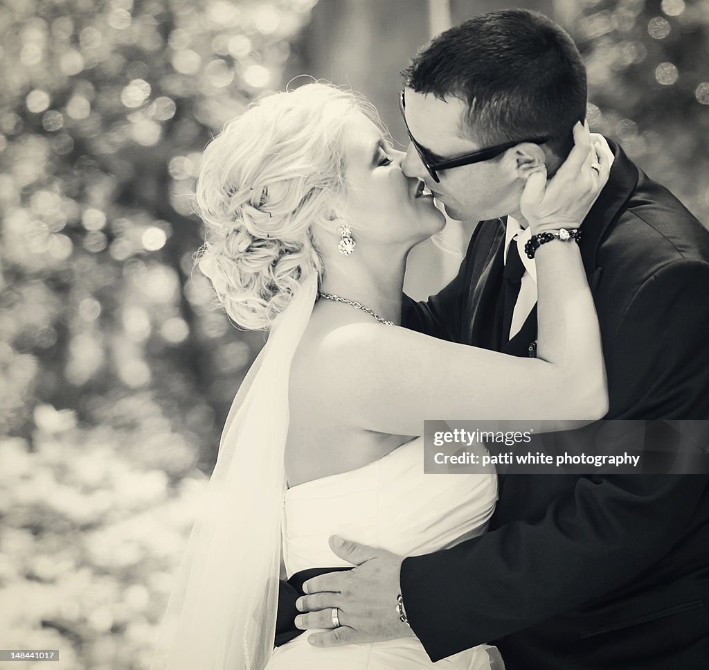 Bride and grooms first kiss