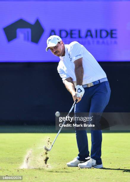 Chase Koepka of the Smash hits a hole in one on the 12th during day three of Liv Golf Adelaide at The Grange Golf Course on April 23, 2023 in...