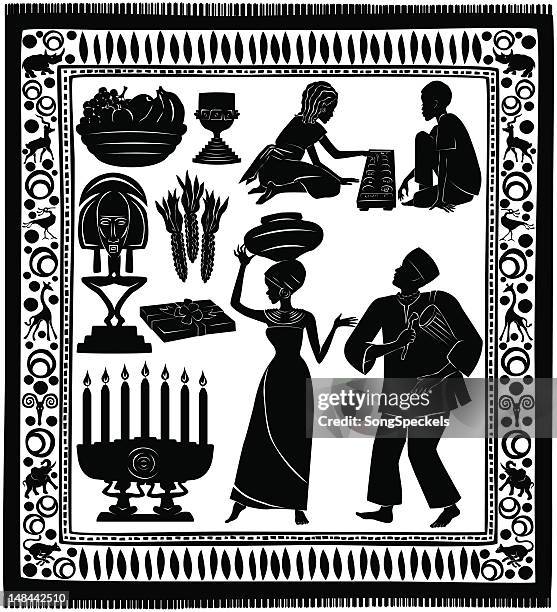black kwanzaa silhouettes - chalice stock illustrations