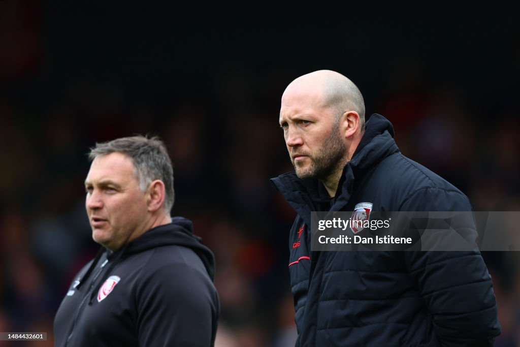 George Slicker Rugby George Skivington, head coach of Gloucester Rugby speaks with his ...