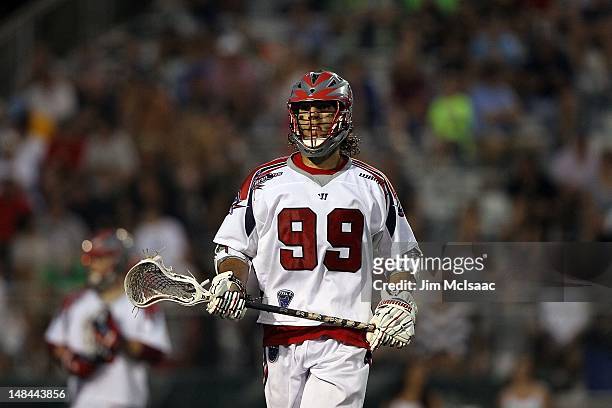 Paul Rabil of the Boston Cannons in action against the Long Island Lizards during their Major League Lacrosse game on July 14, 2012 at Shuart Stadium...