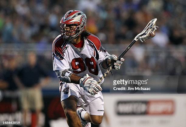 Paul Rabil of the Boston Cannons in action against the Long Island Lizards during their Major League Lacrosse game on July 14, 2012 at Shuart Stadium...