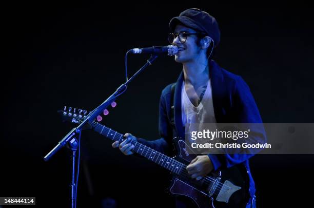 Omar Rodra­guez-Lopez of The Mars Volta performs on stage during Hard Rock Calling at Hyde Park on July 13, 2012 in London, United Kingdom.