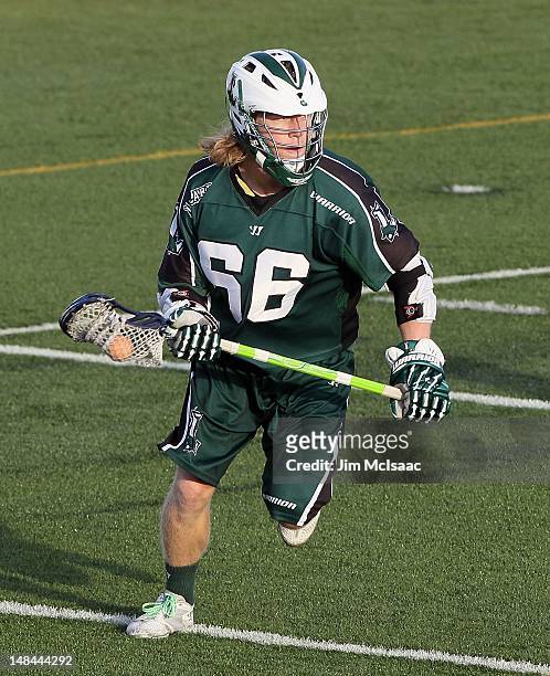 Matt Gibson of the Long Island Lizards in action against the Boston Cannons during their Major League Lacrosse game on July 14, 2012 at Shuart...