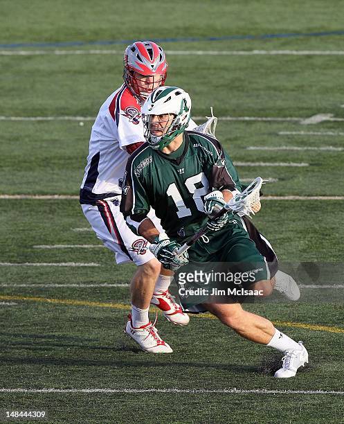 Stephen Peyser of the Long Island Lizards in action against the Boston Cannons during their Major League Lacrosse game on July 14, 2012 at Shuart...