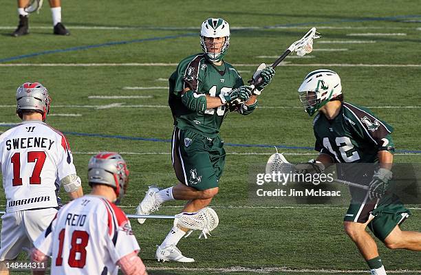 Stephen Peyser of the Long Island Lizards in action against the Boston Cannons during their Major League Lacrosse game on July 14, 2012 at Shuart...