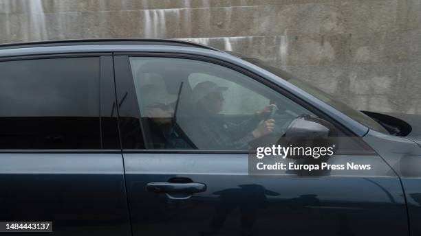 King Juan Carlos I on his arrival by car at the marina of the Real Nautico de Sanxenxo, on 23 April, 2023 in Sanxenxo, Pontevedra, Galicia, Spain....