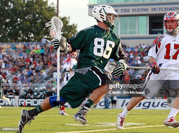 Kevin Unterstein of the Long Island Lizards in action against the Boston Cannons during their Major League Lacrosse game on July 14, 2012 at Shuart...