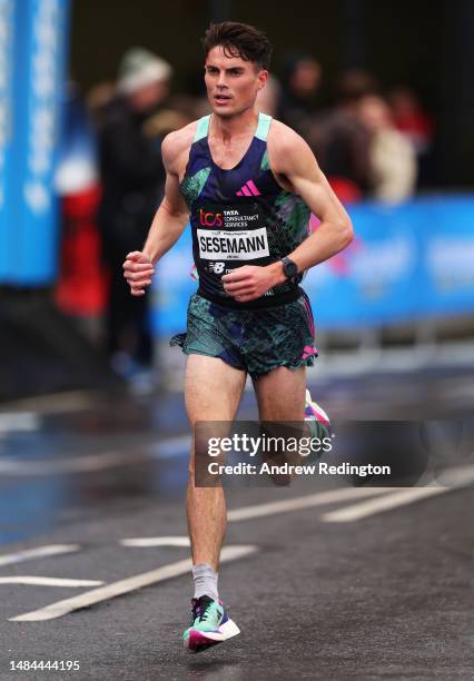 Phil Sesemann of Great Britain competes in the Elite Men's Marathon during the 2023 TCS London Marathon on April 23, 2023 in London, England.