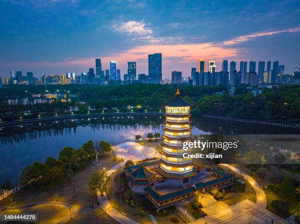 vista di notte changsha paesaggio urbano, provincia di hunan, cina - changsha foto e immagini stock