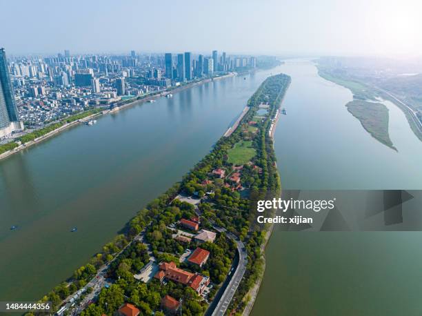 aerial view of the xiangjiang river in changsha, hunan, china - changsha stock pictures, royalty-free photos & images