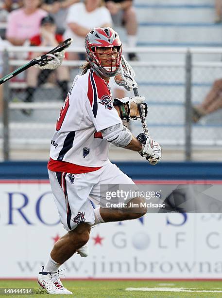 Paul Rabil of the Boston Cannons in action against the Long Island Lizards during their Major League Lacrosse game on July 14, 2012 at Shuart Stadium...