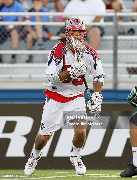 Paul Rabil of the Boston Cannons in action against the Long Island Lizards during their Major League Lacrosse game on July 14, 2012 at Shuart Stadium...