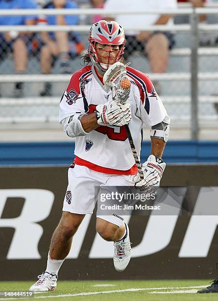 Paul Rabil of the Boston Cannons in action against the Long Island Lizards during their Major League Lacrosse game on July 14, 2012 at Shuart Stadium...