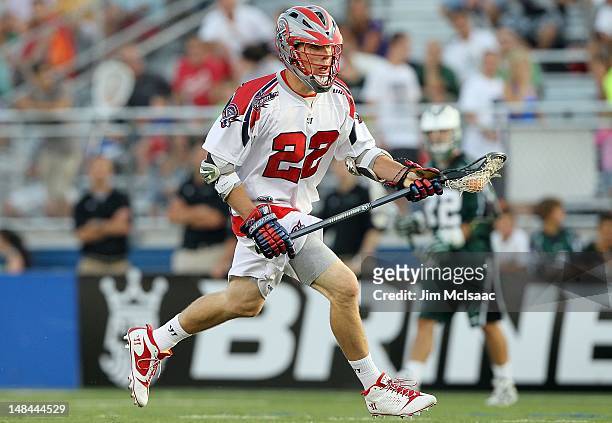 Martin Cahill of the Boston Cannons in action against the Long Island Lizards during their Major League Lacrosse game on July 14, 2012 at Shuart...