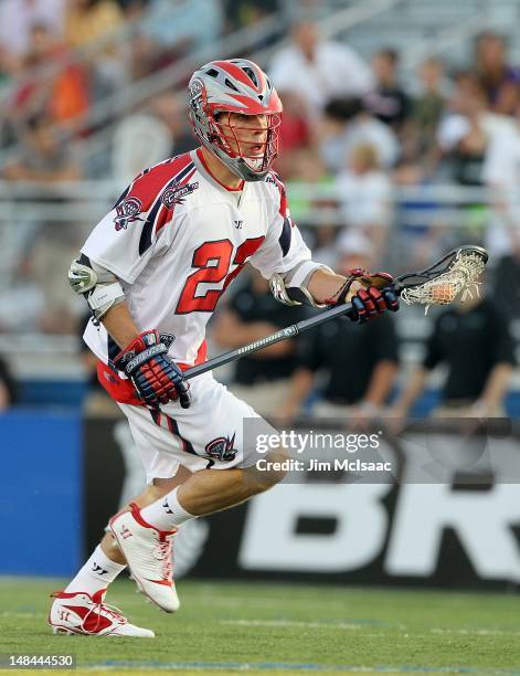 Martin Cahill of the Boston Cannons in action against the Long Island Lizards during their Major League Lacrosse game on July 14, 2012 at Shuart...