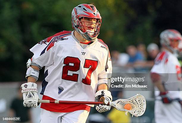 Kevin Buchanan of the Boston Cannons in action against the Long Island Lizards during their Major League Lacrosse game on July 14, 2012 at Shuart...