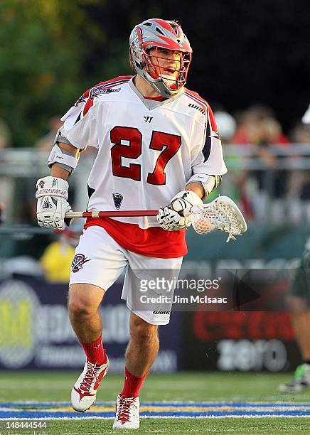 Kevin Buchanan of the Boston Cannons in action against the Long Island Lizards during their Major League Lacrosse game on July 14, 2012 at Shuart...