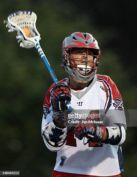 Ryan Boyle of the Boston Cannons in action against the Long Island Lizards during their Major League Lacrosse game on July 14, 2012 at Shuart Stadium...