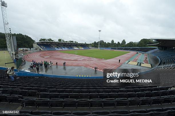 Picture shows a general view of the stadium and running track at the Crystal Palace National Sports Centre in south London, on July 16, 2012 where...