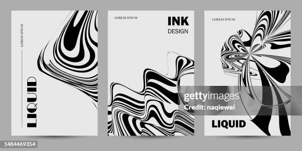 vector black and white wavy ink liquid effects poster card design template banner illustration,abstract backgrounds - corporate business card stock illustrations