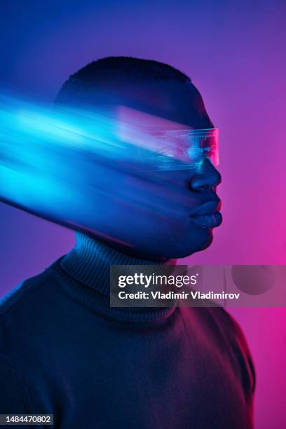 blurred headshot of man wearing smart glasses - blurred face stock pictures, royalty-free photos & images