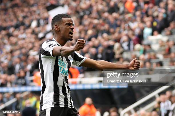 Alexander Isak of Newcastle United celebrates after scoring the team's fourth goal during the Premier League match between Newcastle United and...