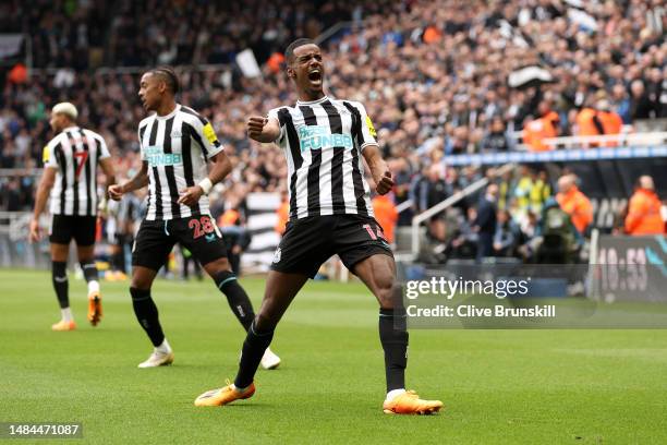 Alexander Isak of Newcastle United celebrates after scoring the team's fourth goal during the Premier League match between Newcastle United and...