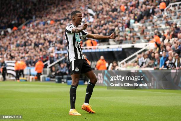 Alexander Isak of Newcastle United celebrates after scoring the team's fourth goal during the Premier League match between Newcastle United and...